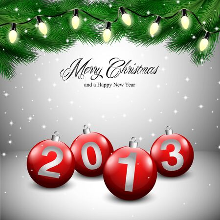 Christmas card with ornaments, lights and snow white background のイラスト素材