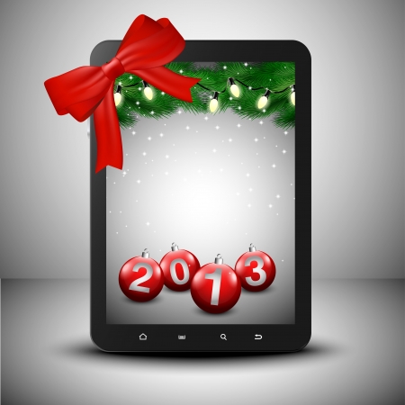 Tablet in christmas spirit with bowのイラスト素材