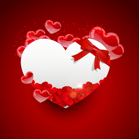 Hearts and bow note for valentine on a red background.のイラスト素材