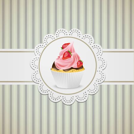Cupcake width strawberries and pink creme on laceのイラスト素材