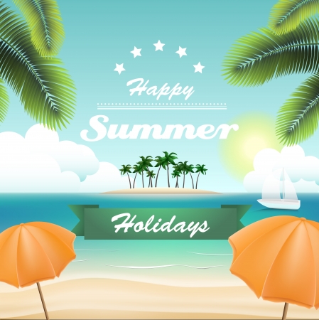 Vintage summer card, width a beach  のイラスト素材