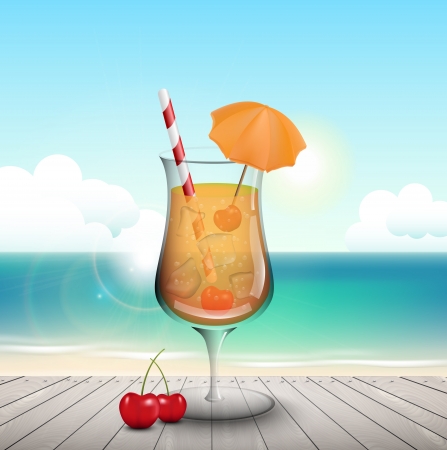 Cocktail on boardwalk on the beachのイラスト素材