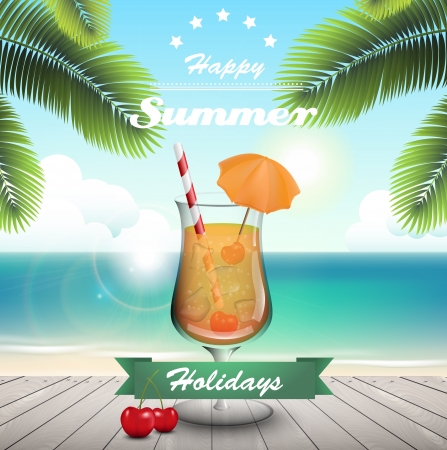 Summer coctail on a boardwalkのイラスト素材
