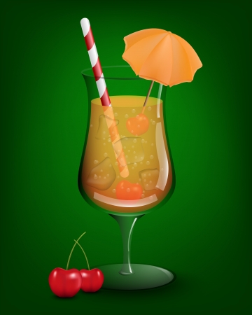 Cocktail on green background and cherry のイラスト素材