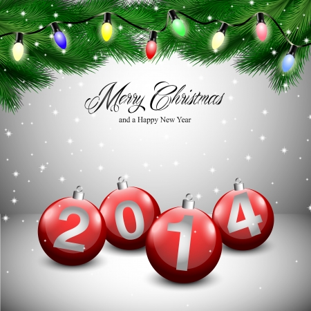 2014 Christmas card width red oranments and lights のイラスト素材
