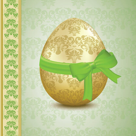 Golden Easter egg width a green bowのイラスト素材