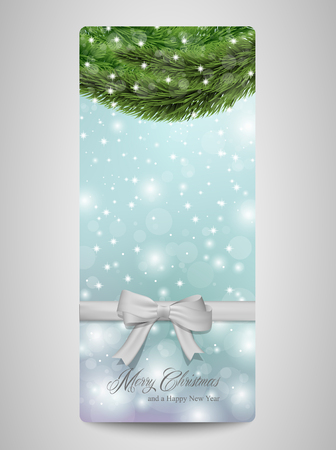 Christmas card with sparkles and pine tree branches.のイラスト素材