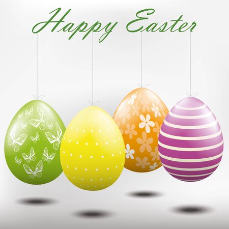 Easter eggs hanging on a string with different patternsのイラスト素材