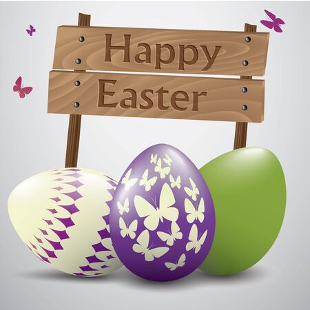 Easter sign with purple and green eggのイラスト素材