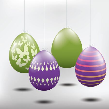 Easter eggs, green and purpleのイラスト素材