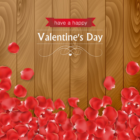 Valentines day card with rose paddles on a wooden background.のイラスト素材