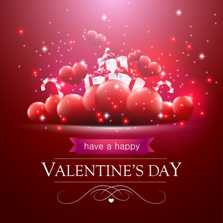 Valentines day card with floating red hearts on a red background.のイラスト素材
