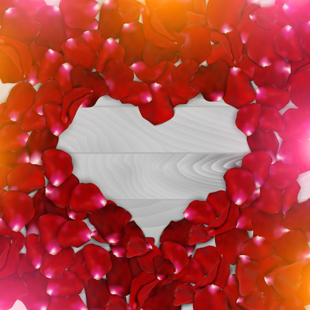 Vintage red rose petals in heart shape. vector.のイラスト素材