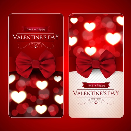 Valentines day cards with bow and shiny hearts, set of two.のイラスト素材