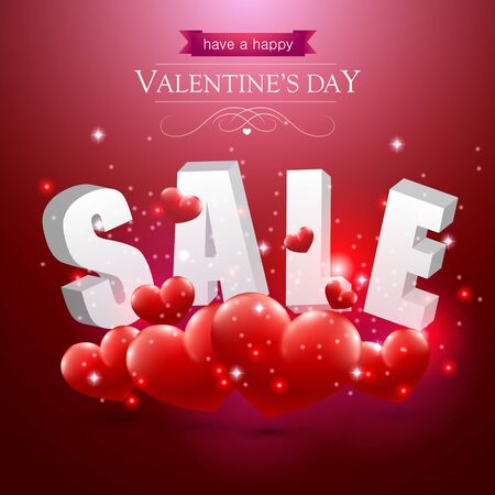 Valentines sale sign with red hearts on a red background.のイラスト素材