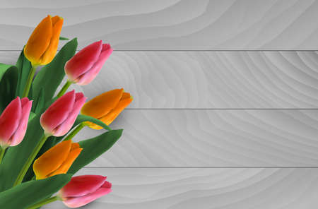 Tulips on wooden backgroundのイラスト素材