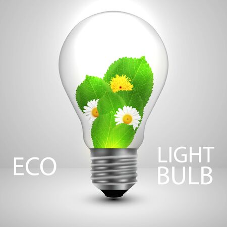 Light bulb with leafs and flowers ecology concept. Vector illustration.のイラスト素材