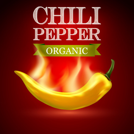 Yellow hot chili pepper on a red background. Vector illustration.のイラスト素材