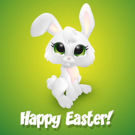 green, conceptual, symbol, white, background, smile, spring, holiday, character, vector, decoration, isolated, funny, elements, cute, cartoon, season, happy, painted, card, toy, kid, white background, children, rabbit, wreath, bunny, easter bunny, easter のイラスト素材