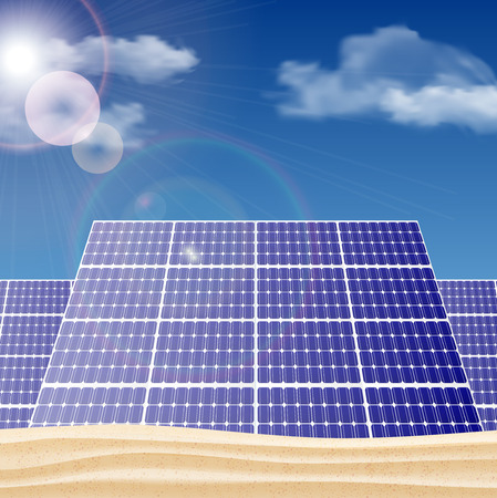 Solar panels in the desert, ecology concept illustration.のイラスト素材