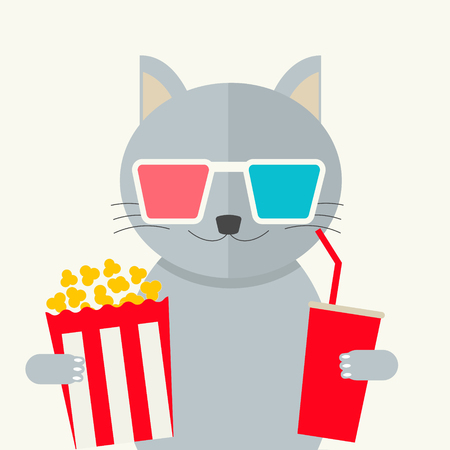 Cinema concept. Cat watching movieのイラスト素材