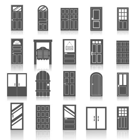 Entrance front doors icons set isolatedのイラスト素材