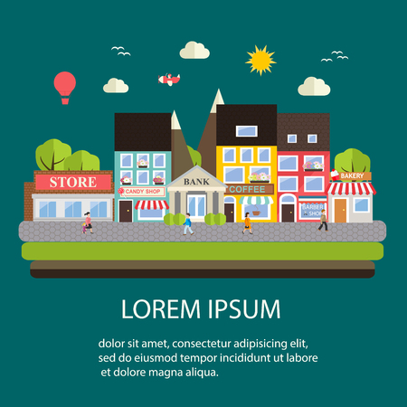 Small town urban landscapeのイラスト素材