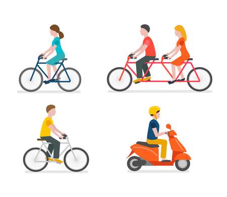 Cyclists riding bike set Scooter riderのイラスト素材