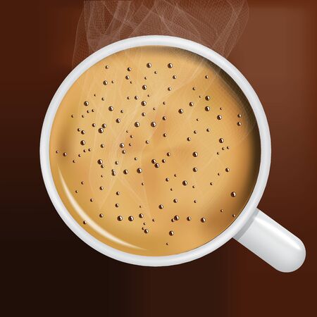 Coffee cup, top view, with cream and steam,   illustrationのイラスト素材