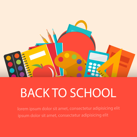 Back to school concept, flat design. School  supplies  backgrounのイラスト素材