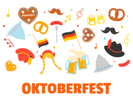 Oktoberfest banner with icons or photo booth props set. Includesのイラスト素材