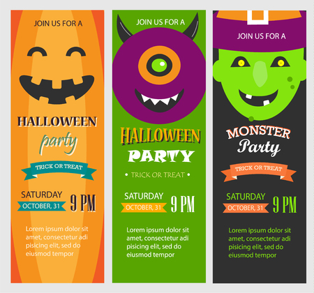 Halloween party invitations, vertical banners set, vector illustのイラスト素材