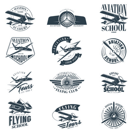 Set of vintage aviation logos, emblems, badges and design elementsのイラスト素材