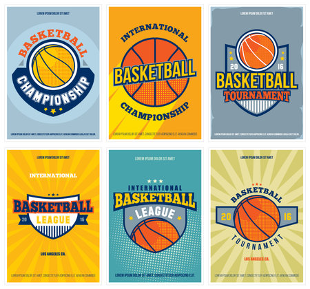 Basketball tournament banners set with basketball ball and label isolated vector illustrationのイラスト素材