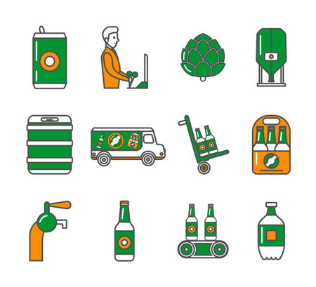 Beer production color icons set. Beer factory, brewery, brewery. isolated vector illustrationsのイラスト素材