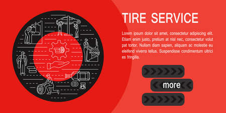 Tire service line icons collection in circle composition, car repair equipment.のイラスト素材
