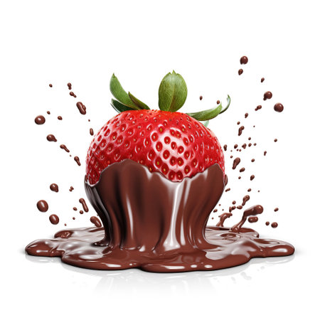 strawberry in chocolate splash isolated on white background. 3d illustrationの素材