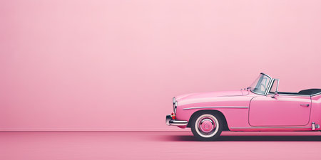 Classic pink car on a pink background. 3d render illustration.の素材
