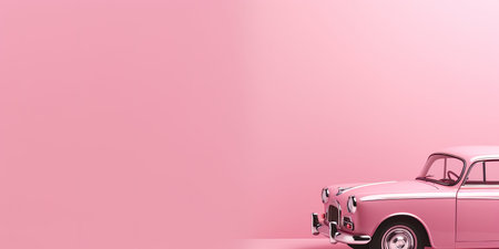 Pink retro car on a pink background. 3d rendering and illustration.の素材