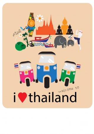 Tuk Tuk car love - heart with thai icons and symbolsのイラスト素材