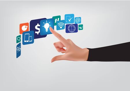 Button office icon background with touch screen handのイラスト素材