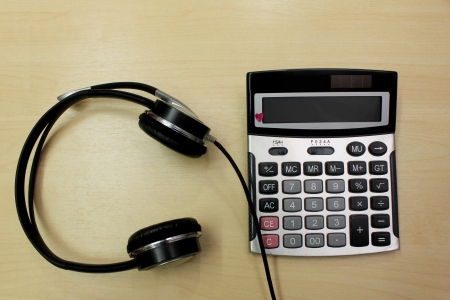 Calculator and headphonesの写真素材