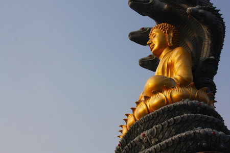 Golden Buddha Statue at rayong in thailandの写真素材