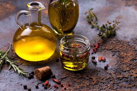 olive oil flavored with spicesの写真素材
