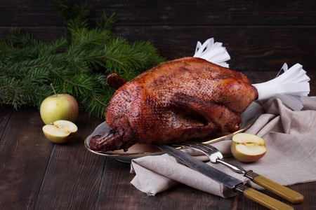 Christmas roast duckの写真素材