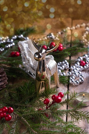 Christmas decoration on wooden tableの写真素材