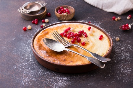 Cottage cheese casserole baked with red currant.の写真素材