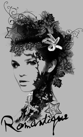 romantique girl face illustrationのイラスト素材