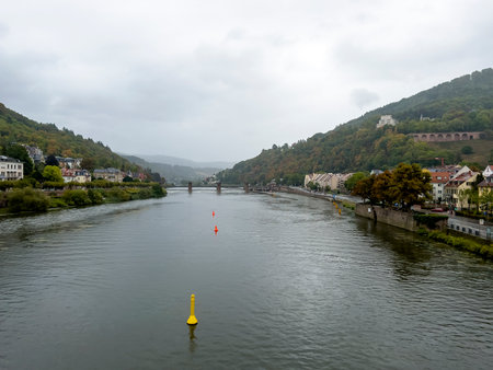 View of the river Neckar in Heidelberg, Germany.の写真素材