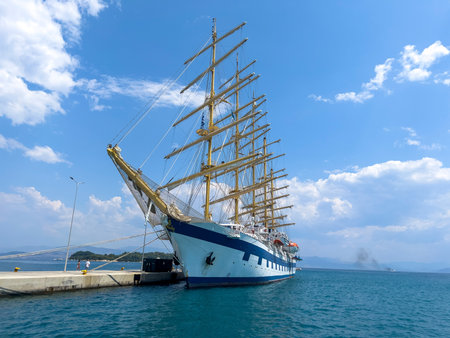 Sailing ship on the sea in Antalya, Turkey.の写真素材